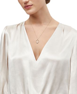 Back-to-Back Cross in Heart Pendant Necklace in 10k Yellow and White Gold