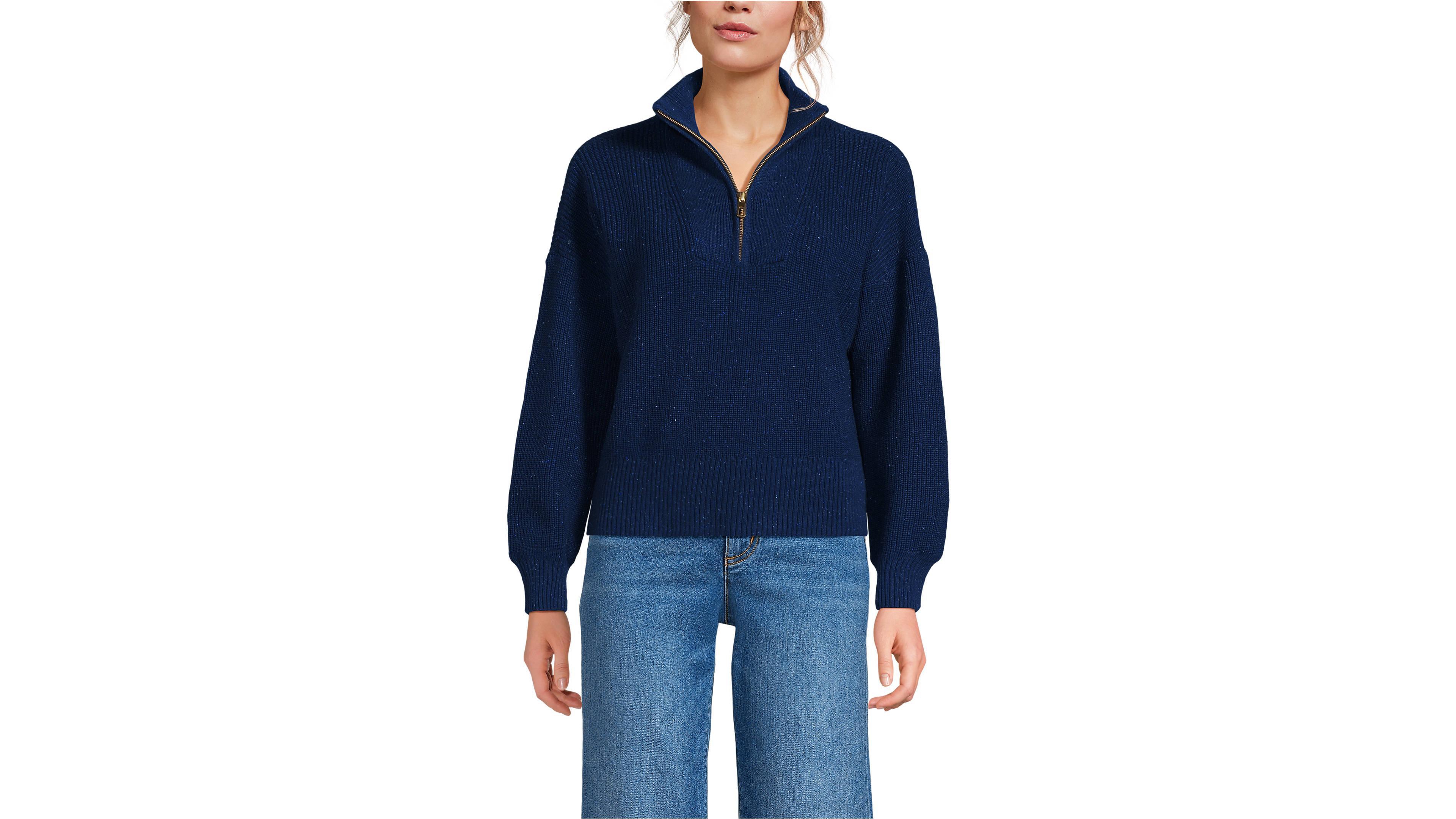 Lands' End Women's Drifter Shaker Wedge Quarter Zip Sweater