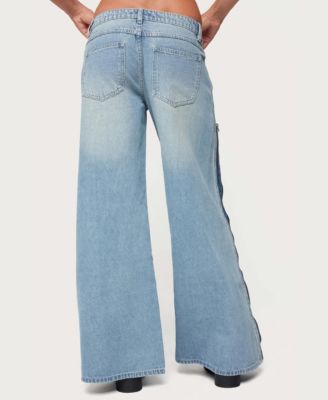 Women's Zippered Washed Wide Leg Jeans