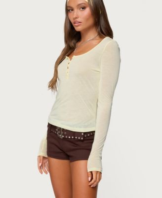Women's Ria Sheer Long Sleeve Henley Top