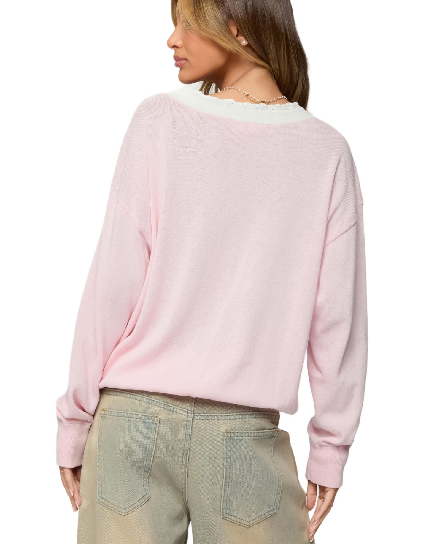 Women's Marie Contrast Lacey V Neck Sweater