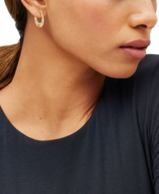 Satin Polished Triple Tone Graduated XOXO Oval Hoop Earrings in 10k Yellow Gold, Rose Gold and Rhodium