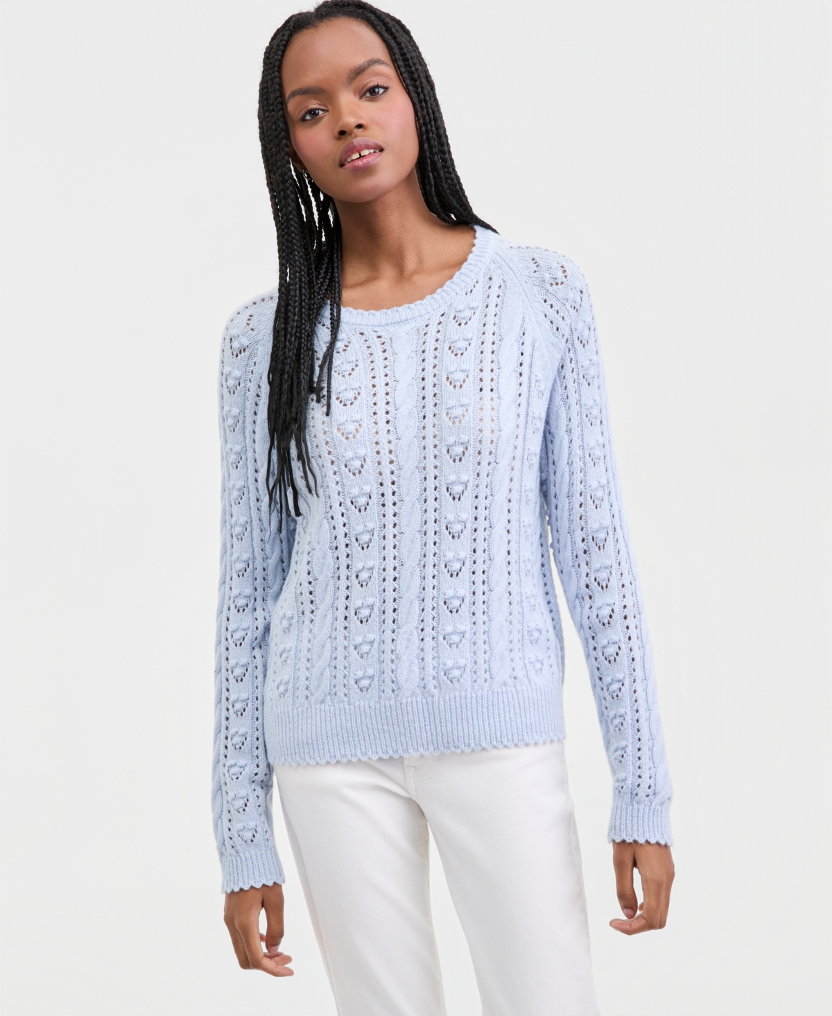 Lucky Brand Women's Pointelle Crewneck Long-Sleeve Sweater
