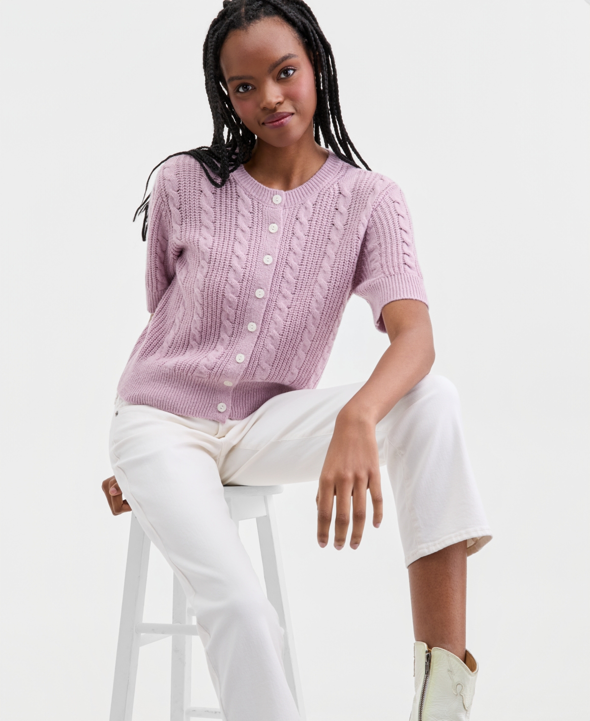 Lucky Brand Women's Short-Sleeve Cable-Knit Cardigan