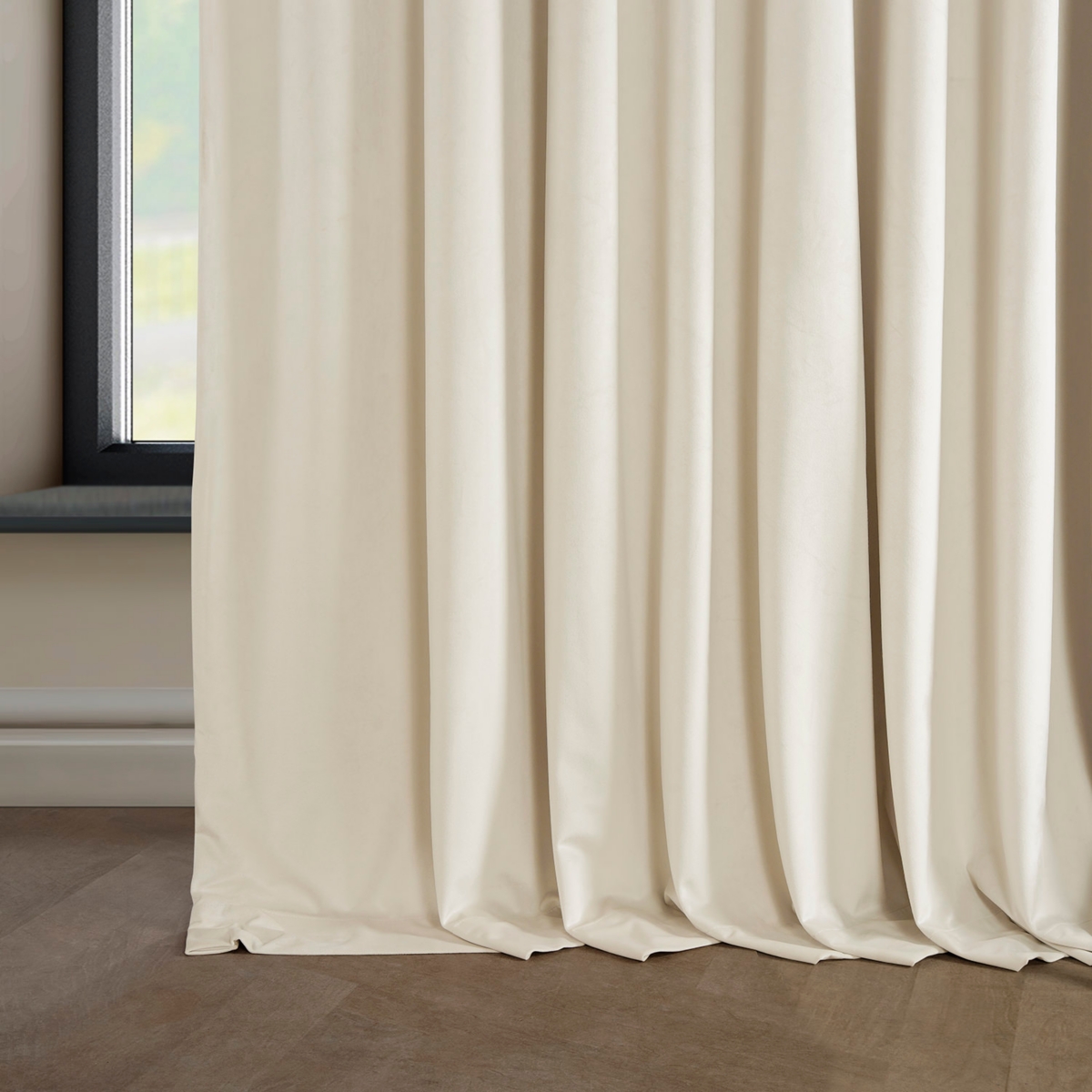 Half Price Drapes Diva Cream Extra Wide Signature Plush Velvet Hotel Blackout Curtain
