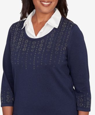 Petite Saratoga Springs Metallic Studded Textured Two In One Sweater