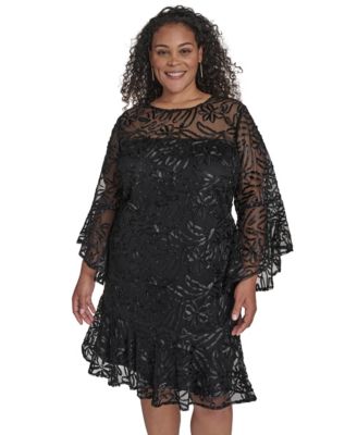 Jessica Howard - Plus Size Textured Boat Neck A-Line Dress