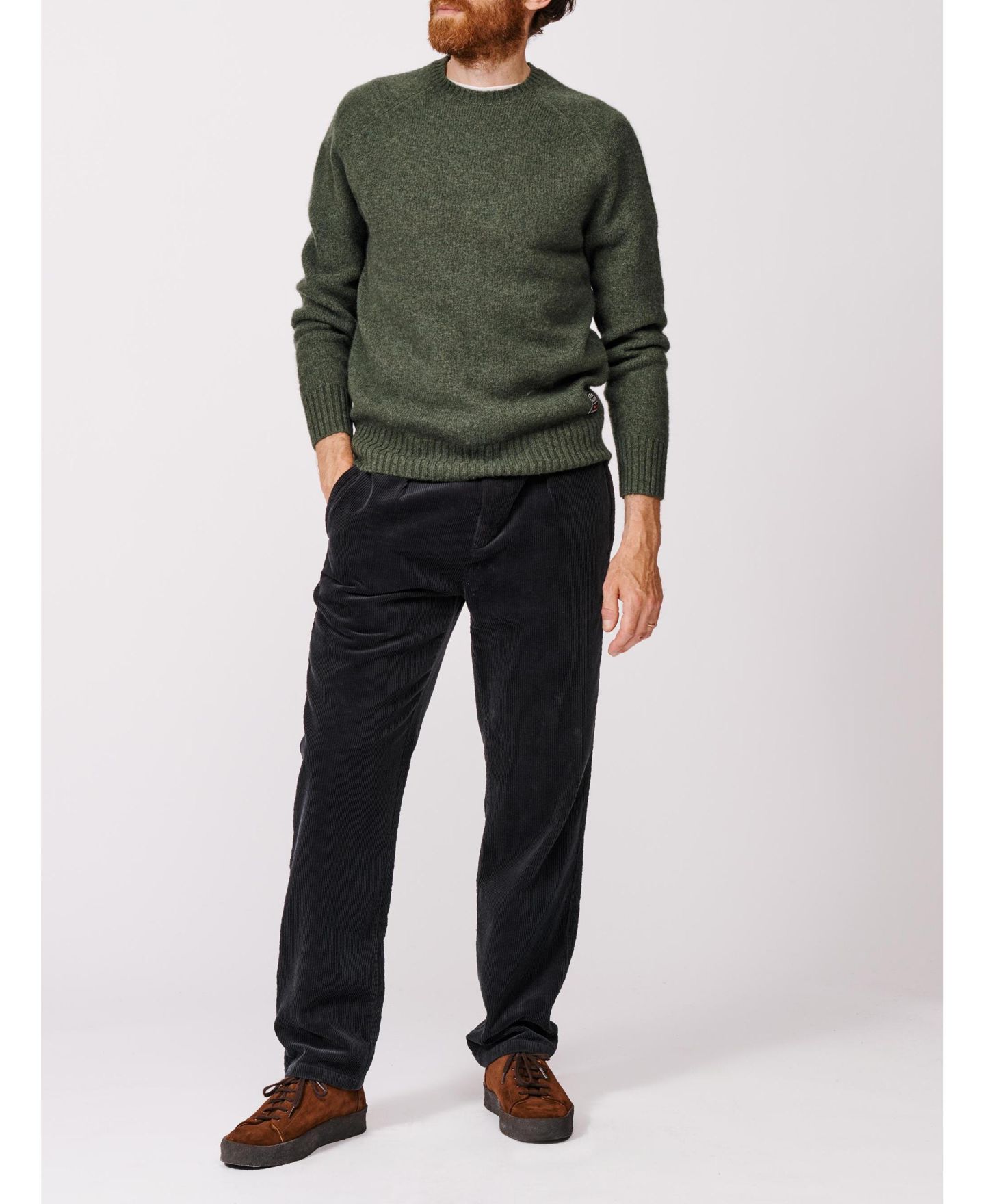 Мужской свитер Aubin Prestwick Shetland Crew Neck, цвет: Тёмный зелёный — фото 6