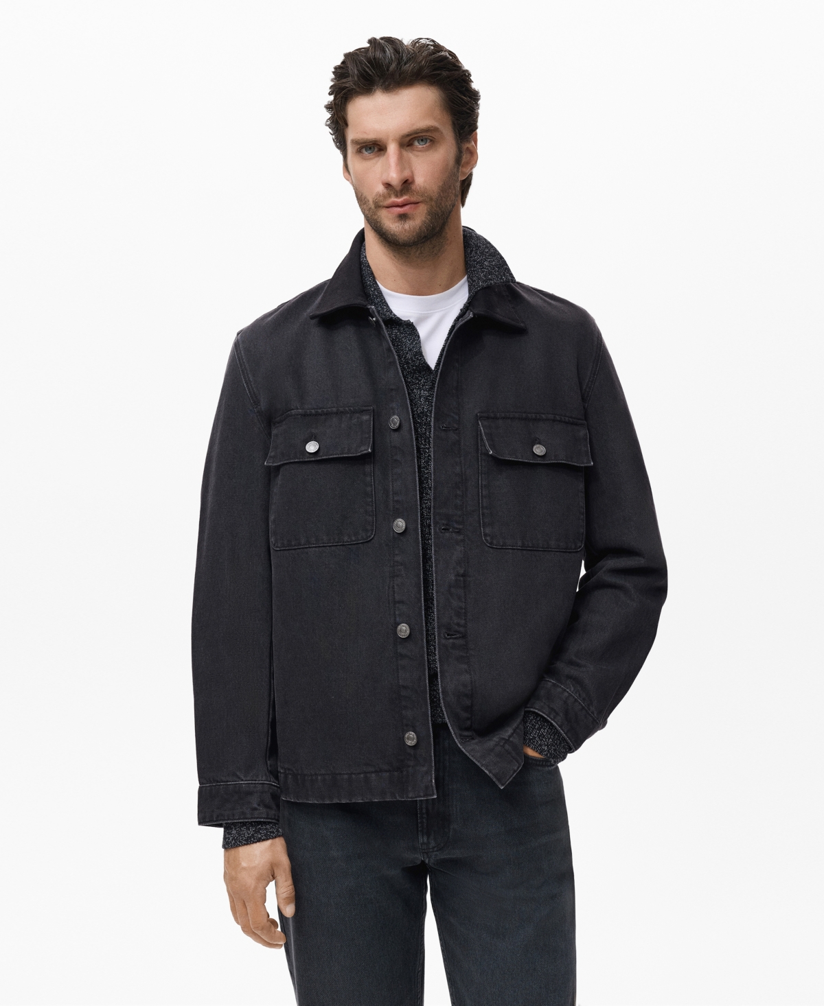 Mango Men's Denim Pockets Jacket In Black