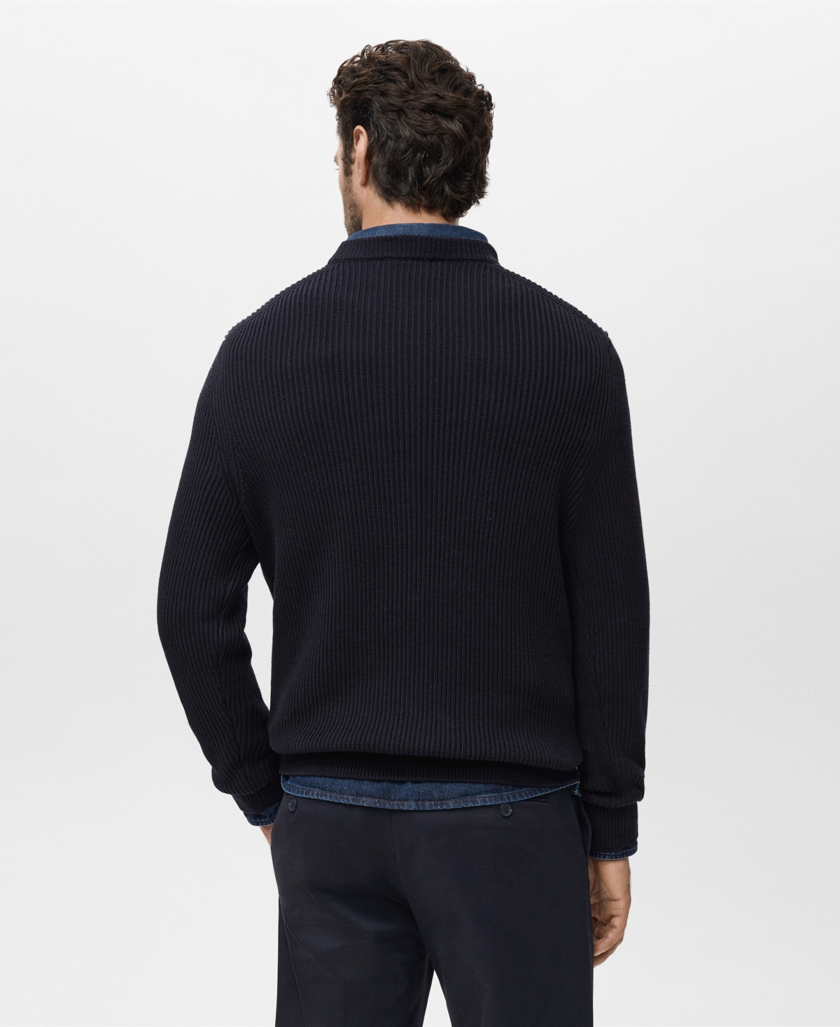 Mango Men's Fine Rib-Knit Cotton Sweater