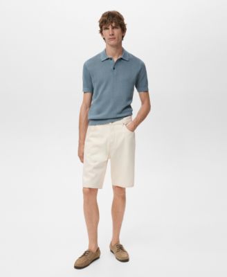 Men's Openwork Knitted Cotton Polo Shirt