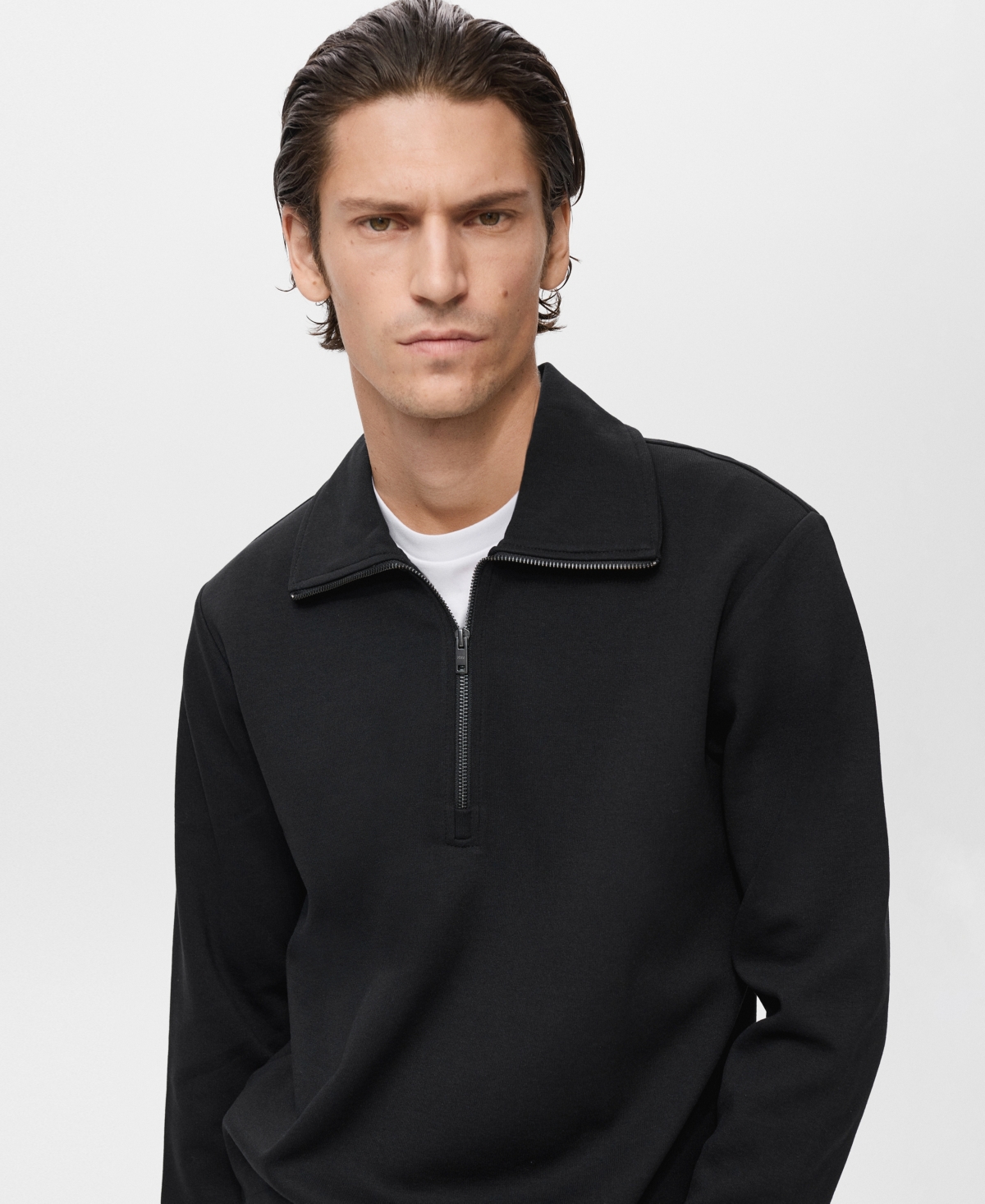 Mango Men's Zipper Neck Cotton Sweatshirt
