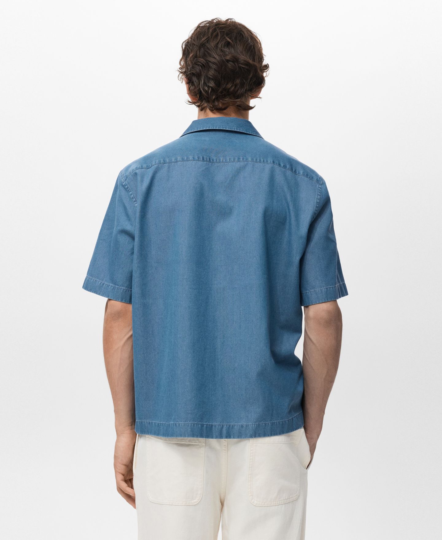 Мужская рубашка Mango Cotton Denim, цвет: Индиго синий — фото 3