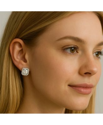 Serena Halo Stud Earrings  Gold & White Gold Plated