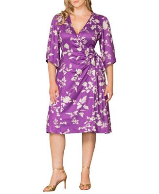 Plus Size Gemini Wrap Dress with Contrast Lined Sleeves