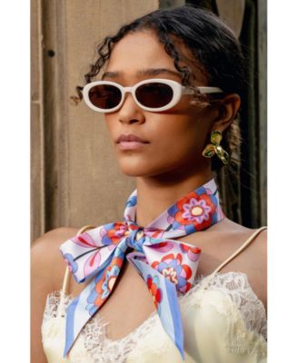 Silk Skinny Scarf Pink Garden