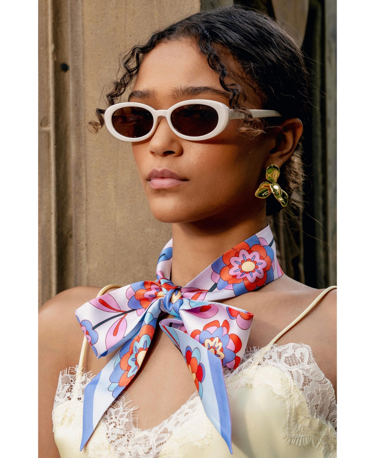 Jessie Zhao New York Silk Skinny Scarf Pink Garden