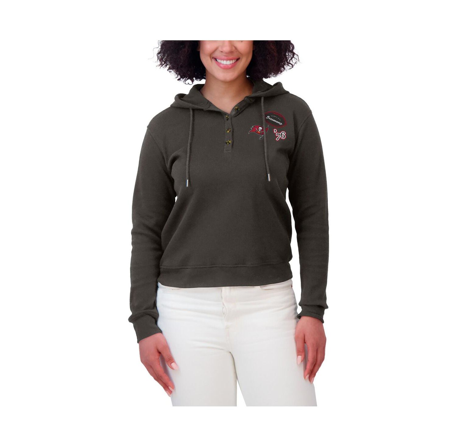 Women's Pewter Tampa Bay Buccaneers Waffle Hoodie Pullover Top