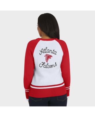 Women's White/Red Atlanta Falcons Color Block Raglan Sweater