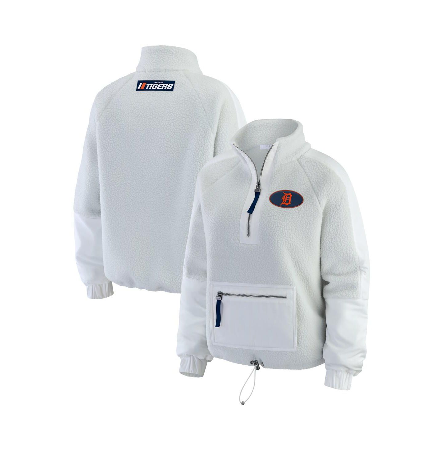 Женская куртка WEAR by Erin Andrews Gray Detroit Tigers Polar Fleece Quarter-Zip — фото 1