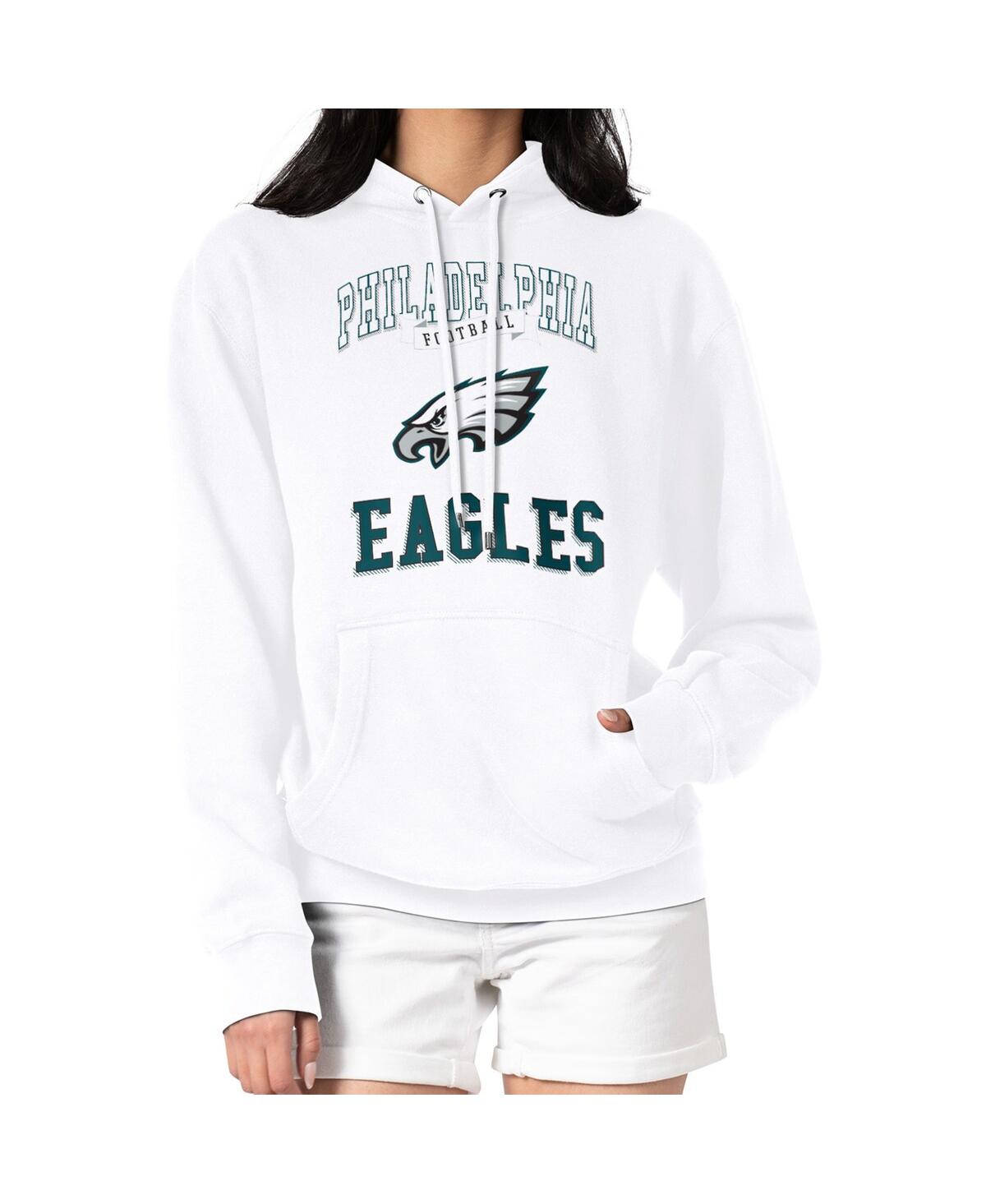 G-iii 4her By Carl Banks Women's White Philadelphia Eagles Team Logo Graphic Fleece Tri-blend Pullover Hoodie In White