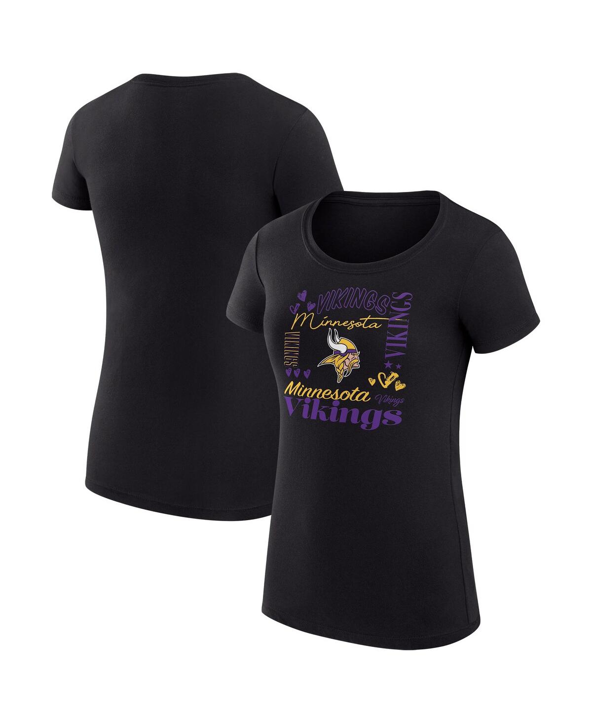 G-iii 4her By Carl Banks Women's Black Minnesota Vikings Super-slim Fit Lightweight Collage Team T-shirt In Black