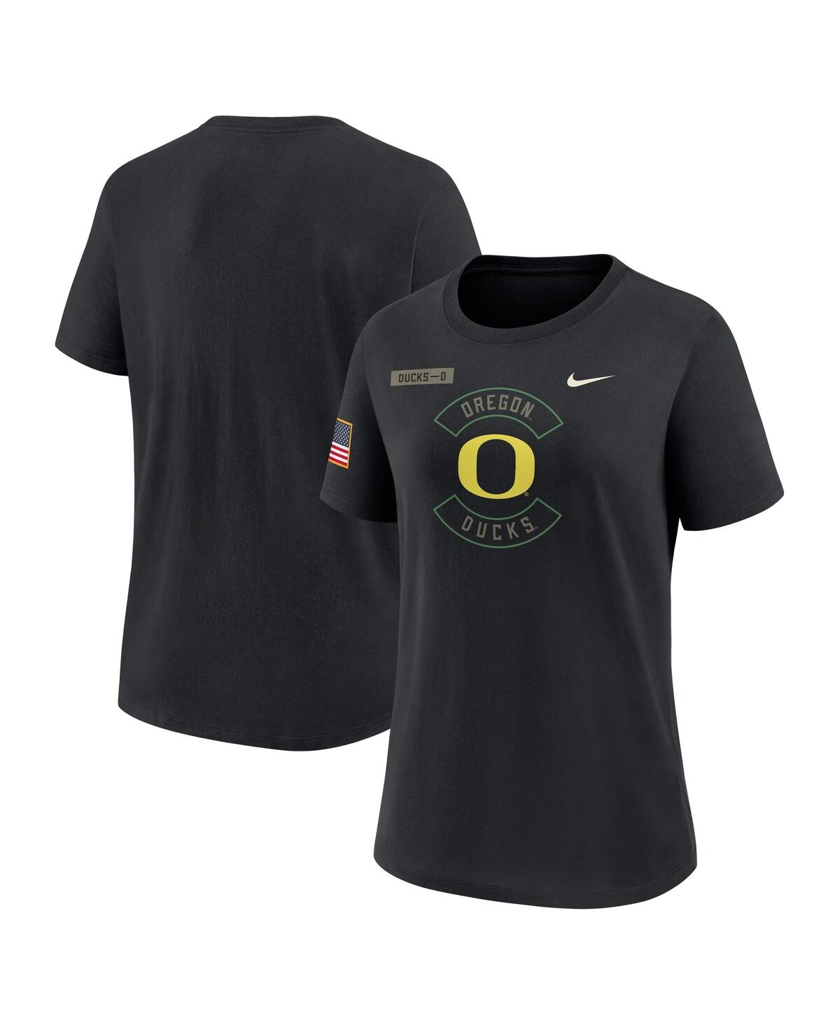 Nike Women's Black Oregon Ducks 2025 Military Appreciation Dri-fit T-shirt In Animal Print