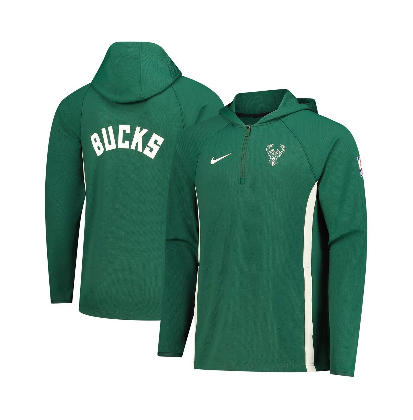 Мужская куртка Nike Hunter Green Milwaukee Bucks Authentic On Court Zone Quarter-Zip Dri-FIT Hoodie Jacket — фото 1
