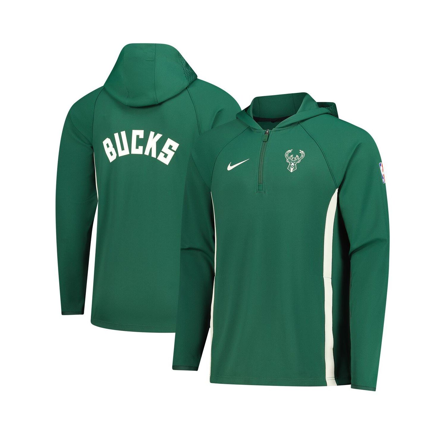 Men's Hunter Green Milwaukee Bucks Authentic On Court Zone Quarter-Zip Dri-FIT Hoodie Jacket