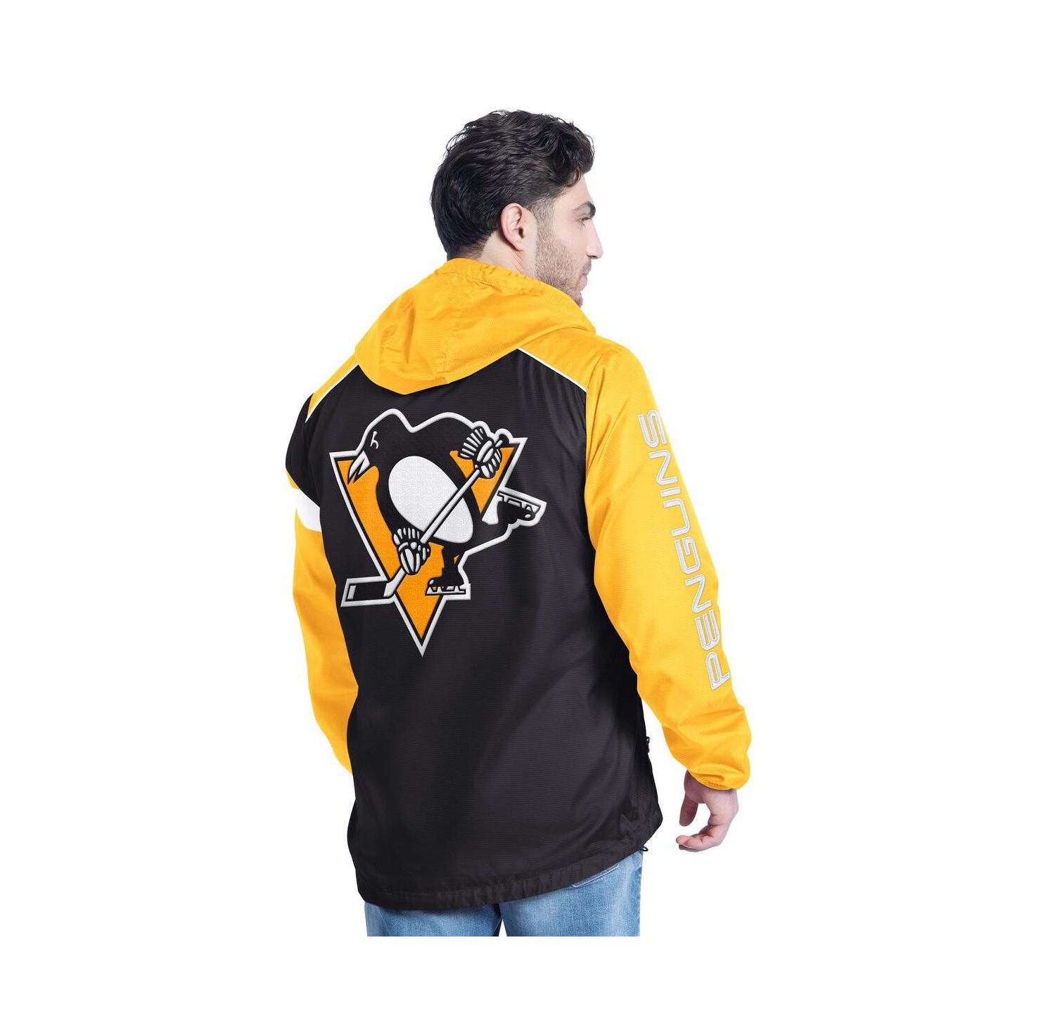 Men's Black/Gold Pittsburgh Penguins Lateral Half-Zip Hoodie Jacket