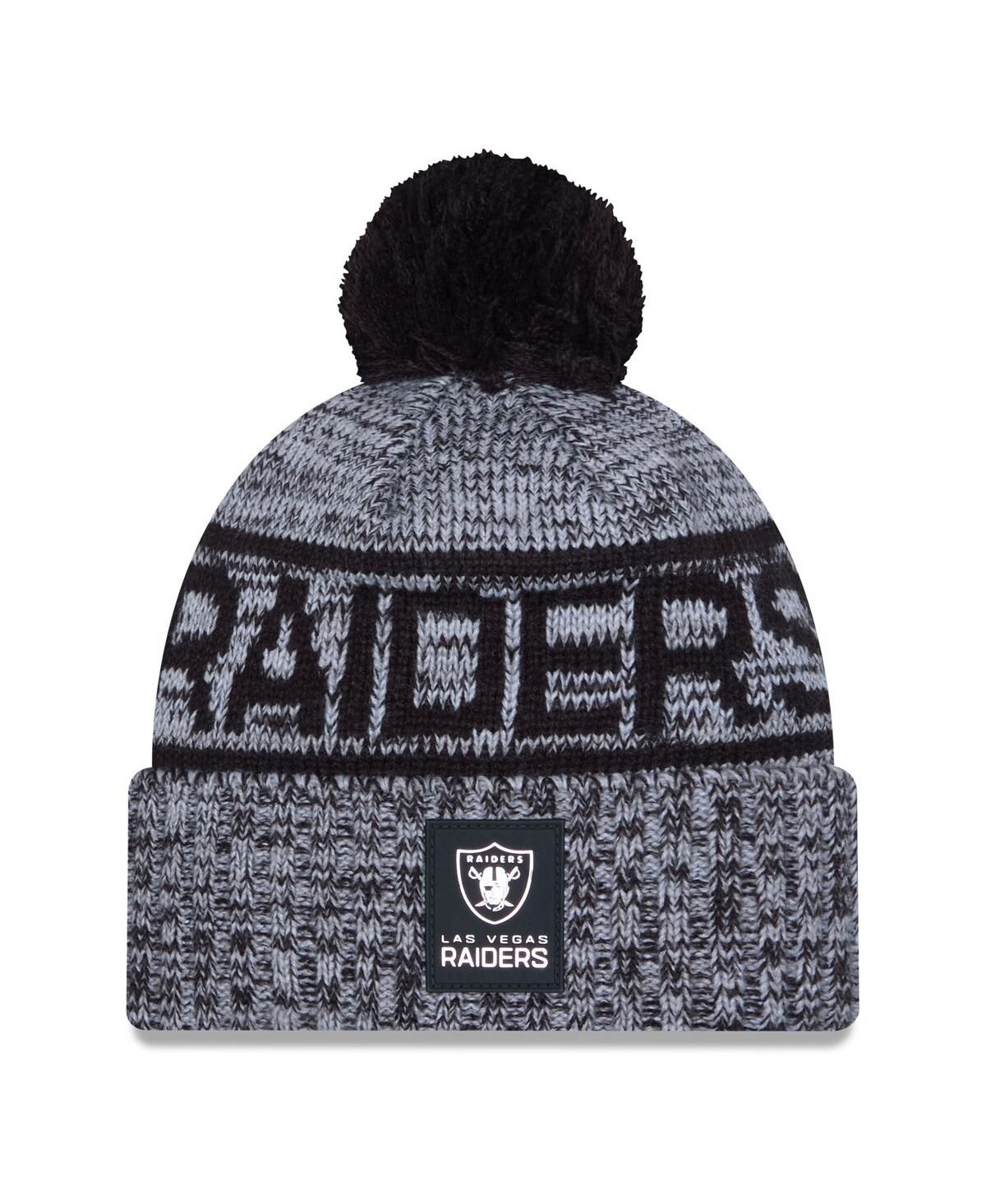 Мужская черная вязаная шапка Las Vegas Raiders 2025 Sideline для холодной погоды с помпоном и манжетами