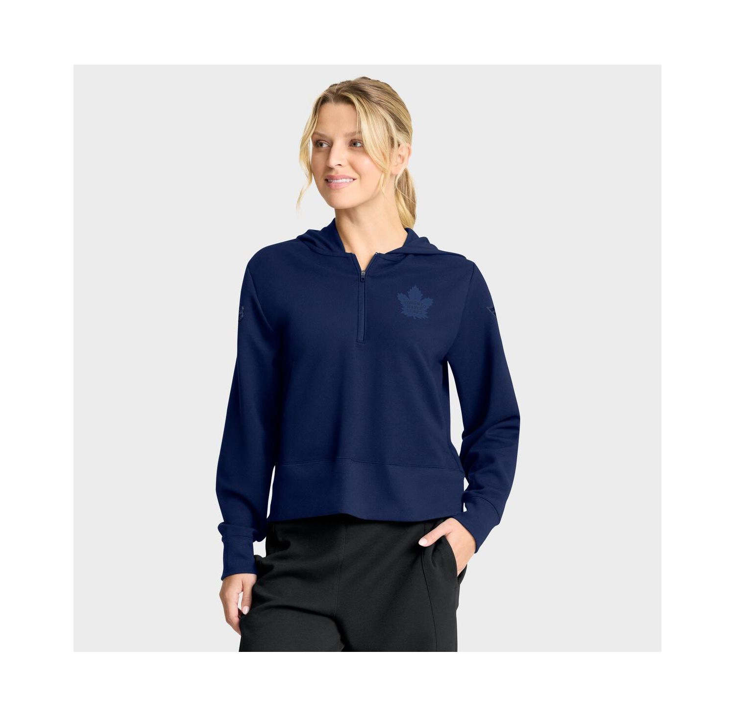 Women's Navy Toronto Maple Leafs Authentic Pro Road Tri-Blend Quarter-Zip Hoodie