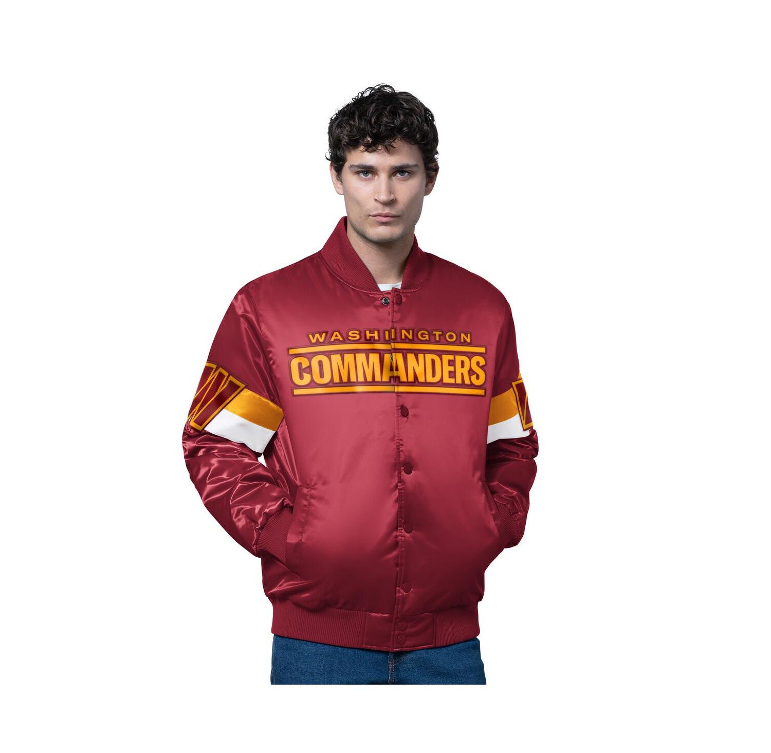 Men's Burgundy Washington Commanders Triple Option Satin Varsity Full-Snap Jacket