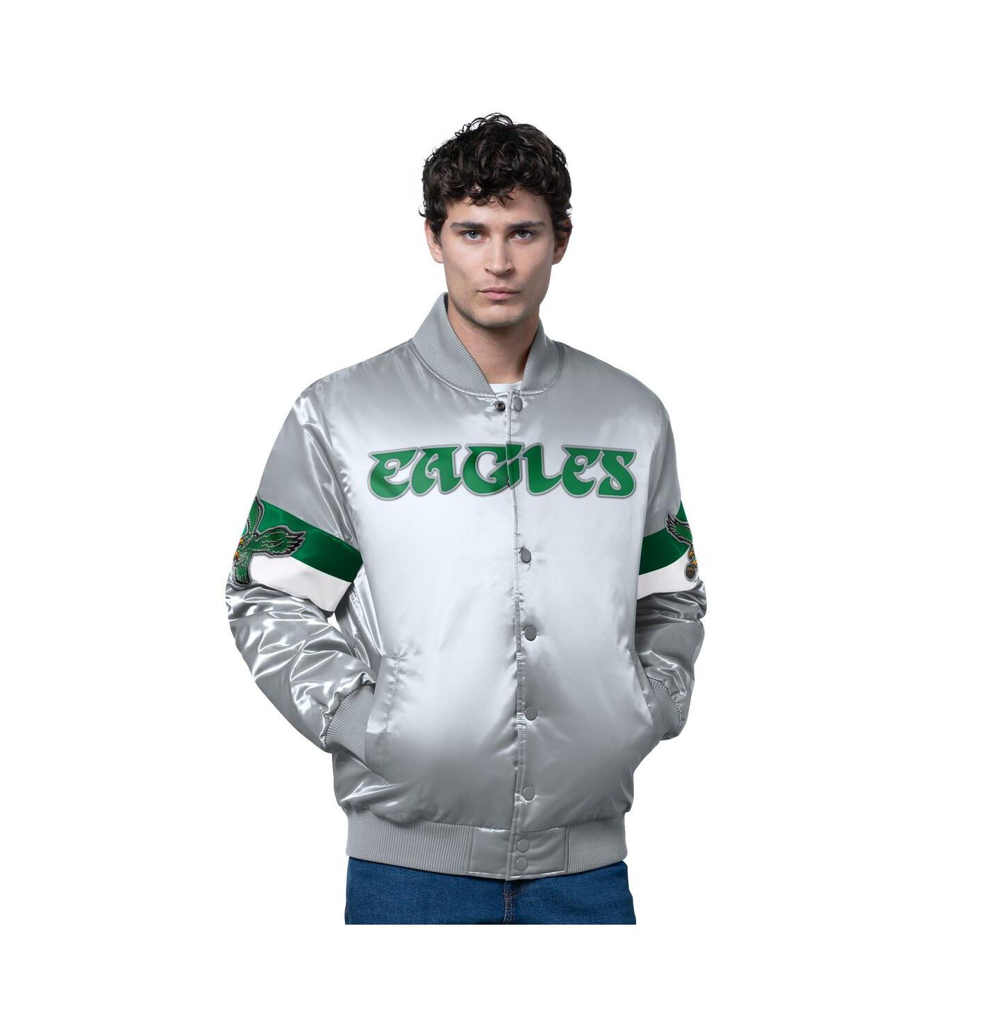 Мужская куртка Starter Silver Philadelphia Eagles Triple Option Full-Snap Varsity with Logo — фото 1