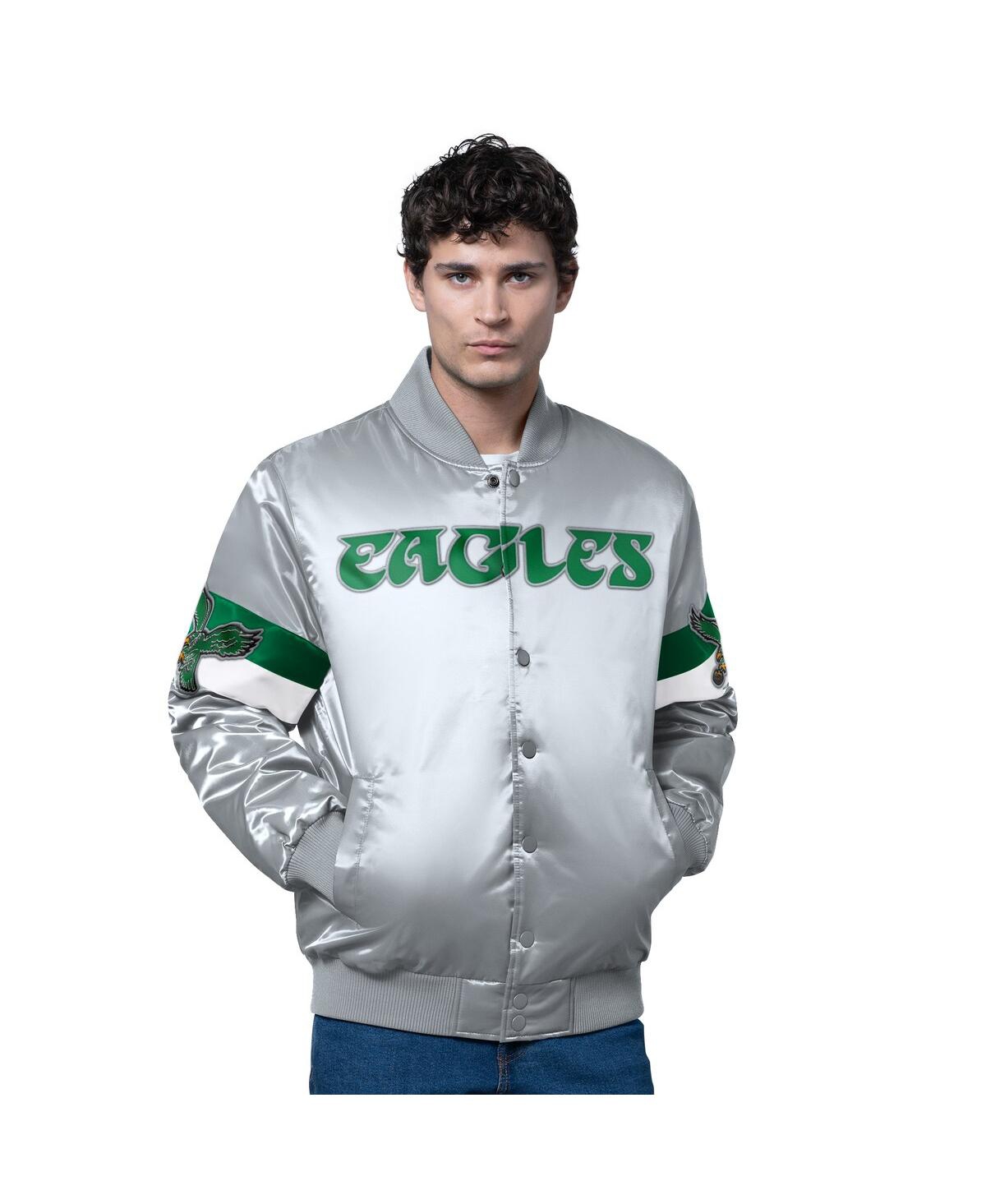 Starter Men's Silver Philadelphia Eagles Triple Option Full-Snap Varsity with Logo Jacket