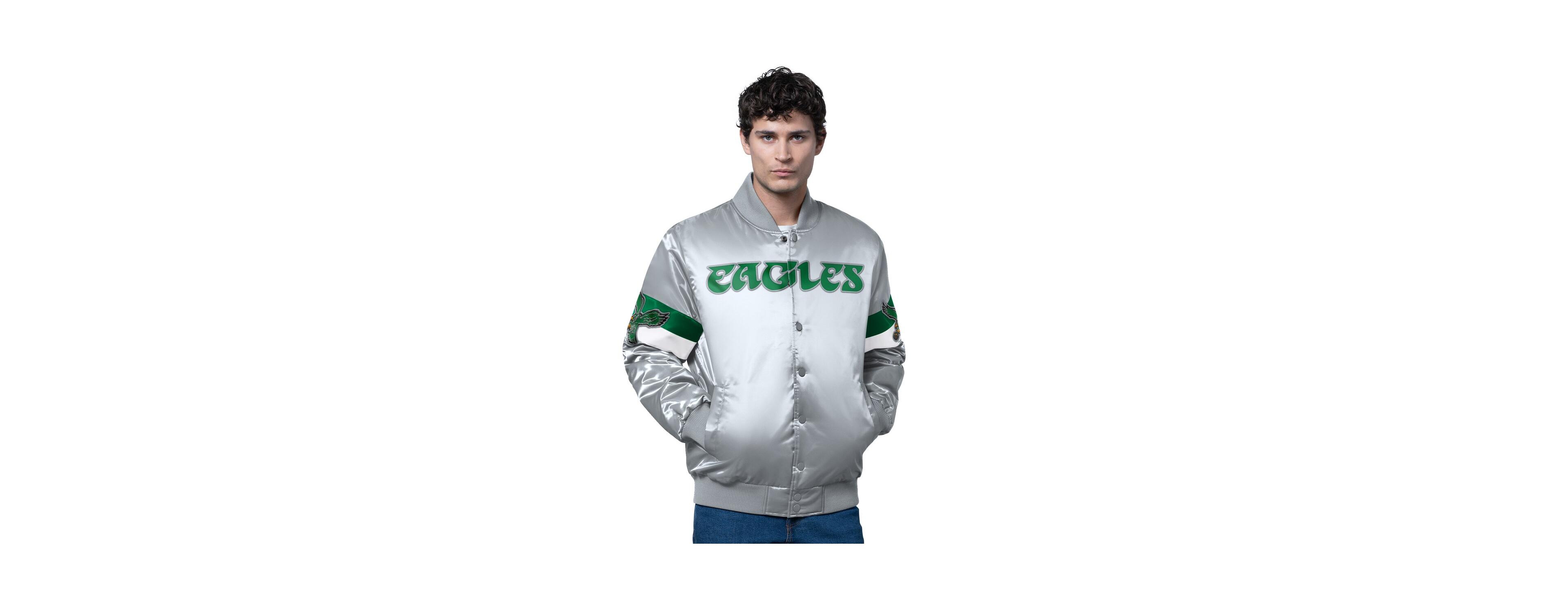 Starter Men's Silver Philadelphia Eagles Triple Option Full-Snap Varsity with Logo Jacket