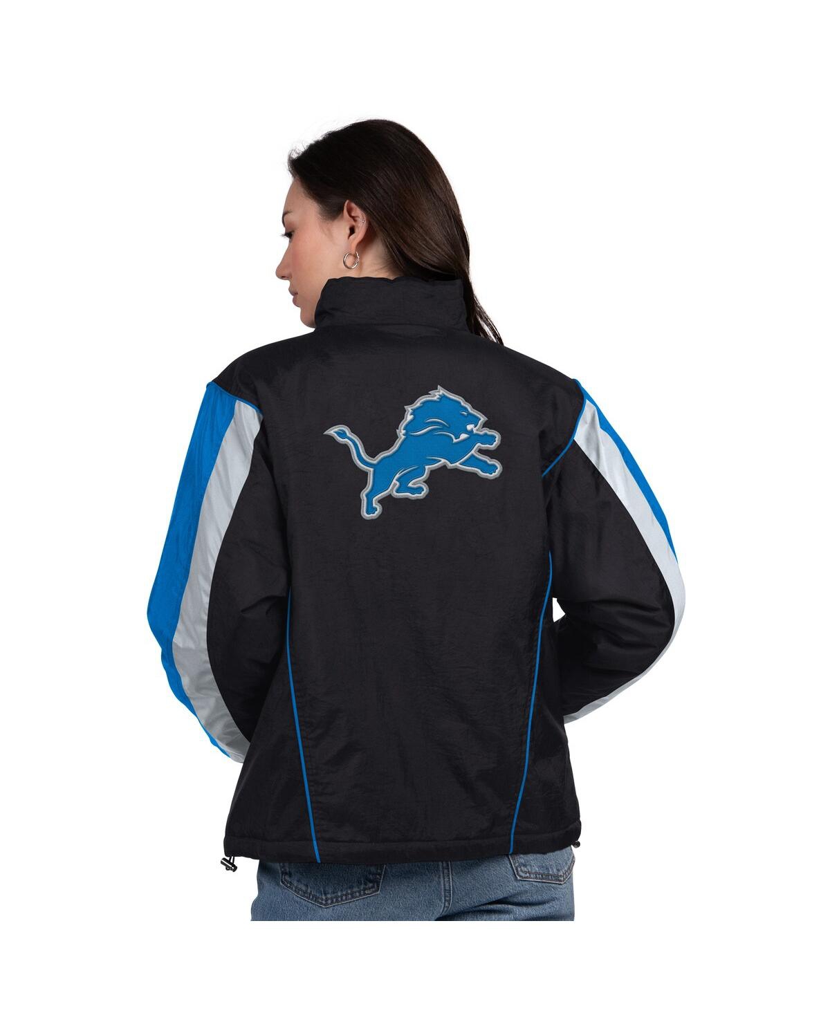 Starter Women's Black/blue Detroit Lions Thursday Night Gridiron Half-zip Jacket In Animal Print