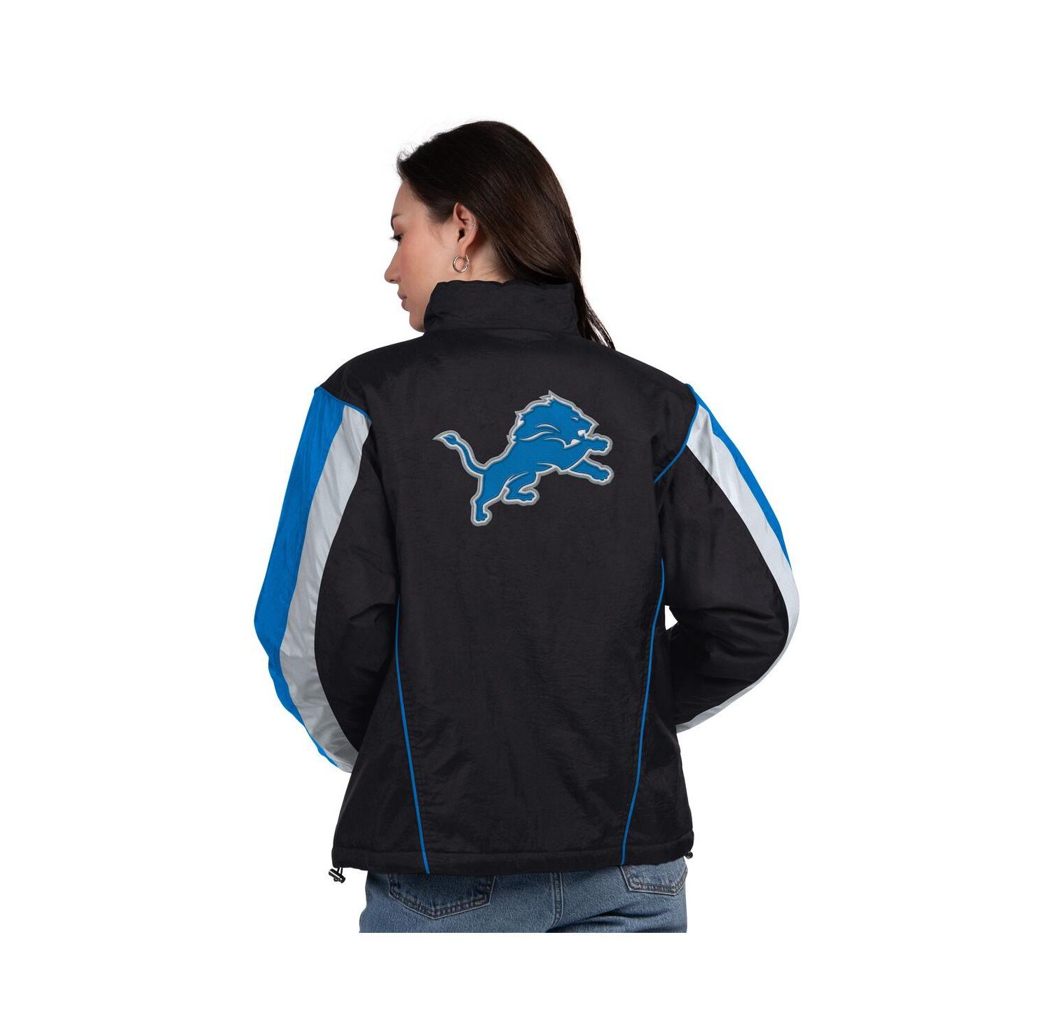 Women's Black/Blue Detroit Lions Thursday Night Gridiron Half-Zip Jacket
