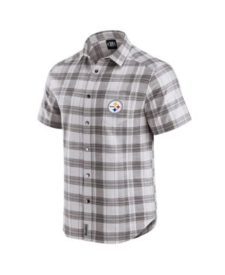 Men's Darius Rucker Collection by Gray Pittsburgh Steelers Team Plaid Short Sleeve Full-Snap Shirt