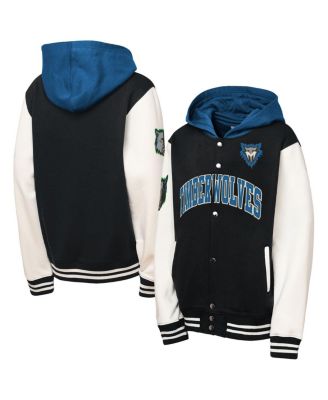 Big Boys and Girls Black Minnesota Timberwolves Hardwood Classics Courtside Fleece Full-Snap Hoodie Jacket