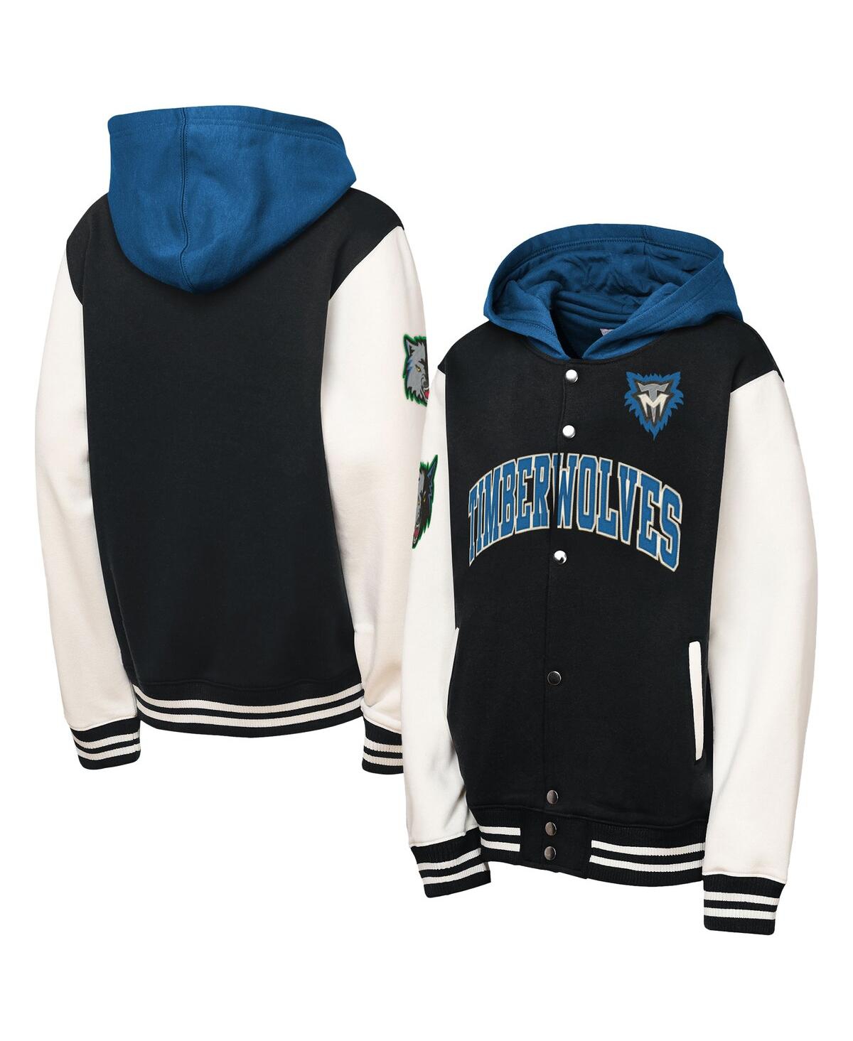 Mitchell & Ness Kids' Big Boys And Girls Black Minnesota Timberwolves Hardwood Classics Courtside Fleece Full-snap Hoodie 