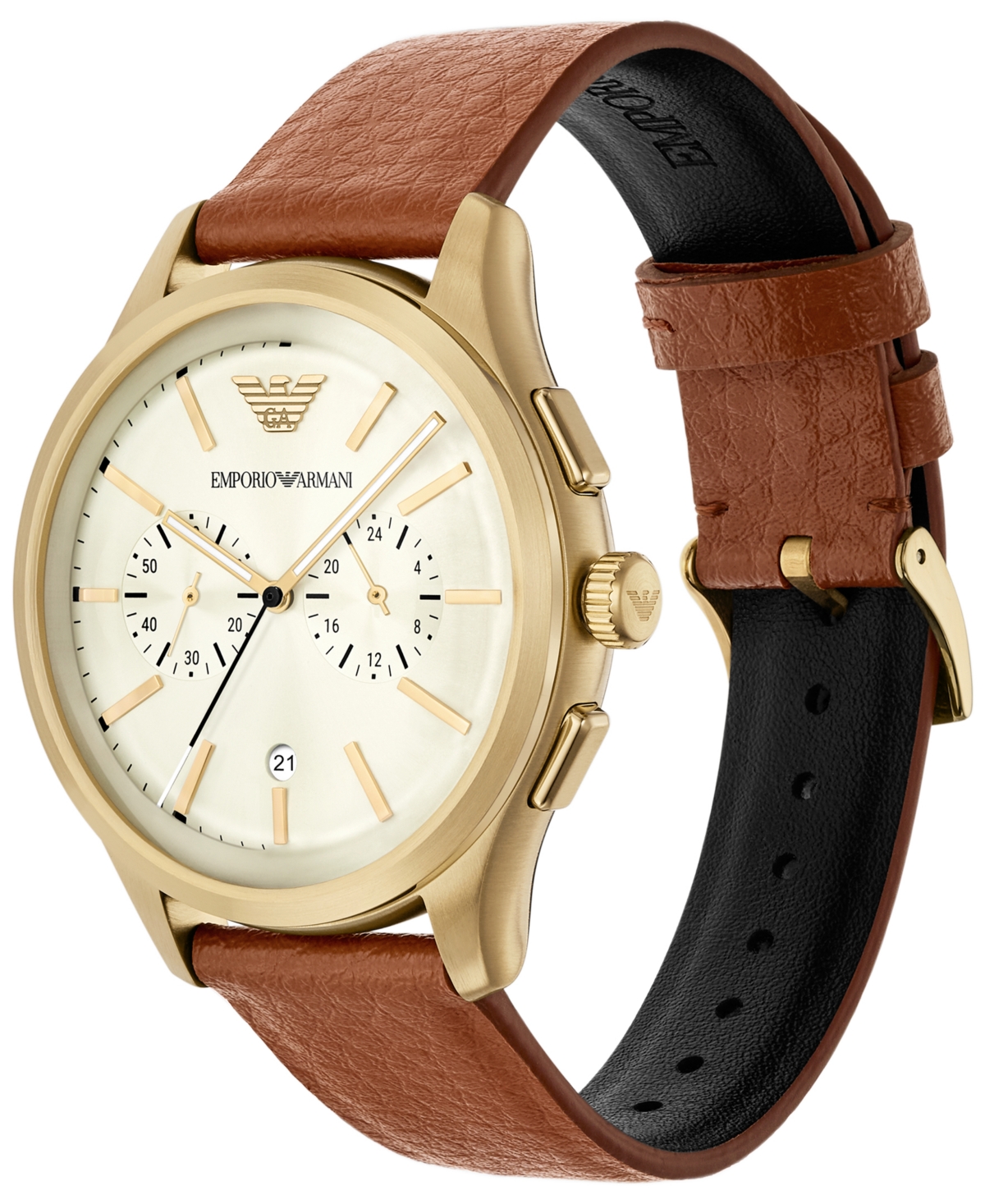 Emporio Armani Men's Chronograph Brown Leather Watch, 42mm