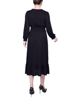 Petite Long Sleeve Surplice Neck Dress