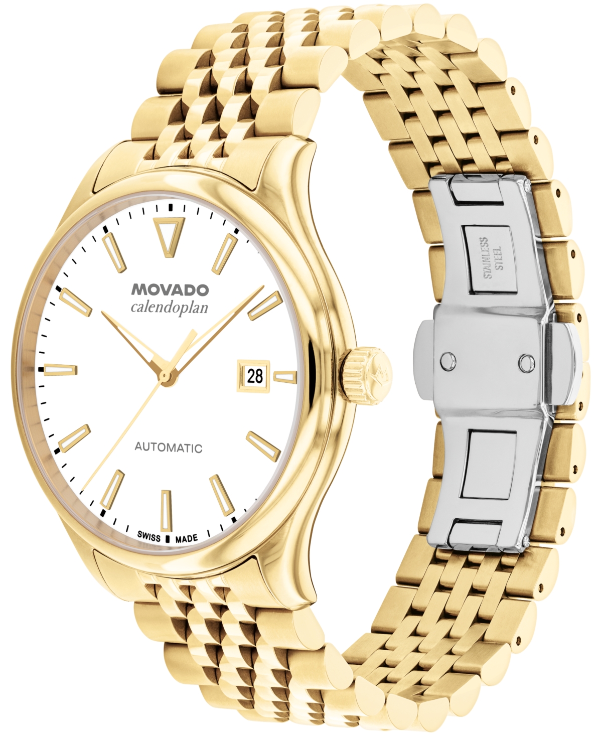 Movado Men's Calendoplan Swiss Automatic Ionic Plated Light Gold Steel Watch, 40mm