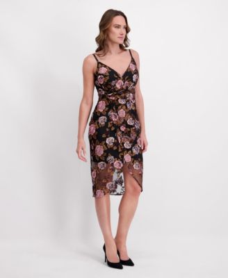 Women's V-Neck Embroidered Mesh Dress