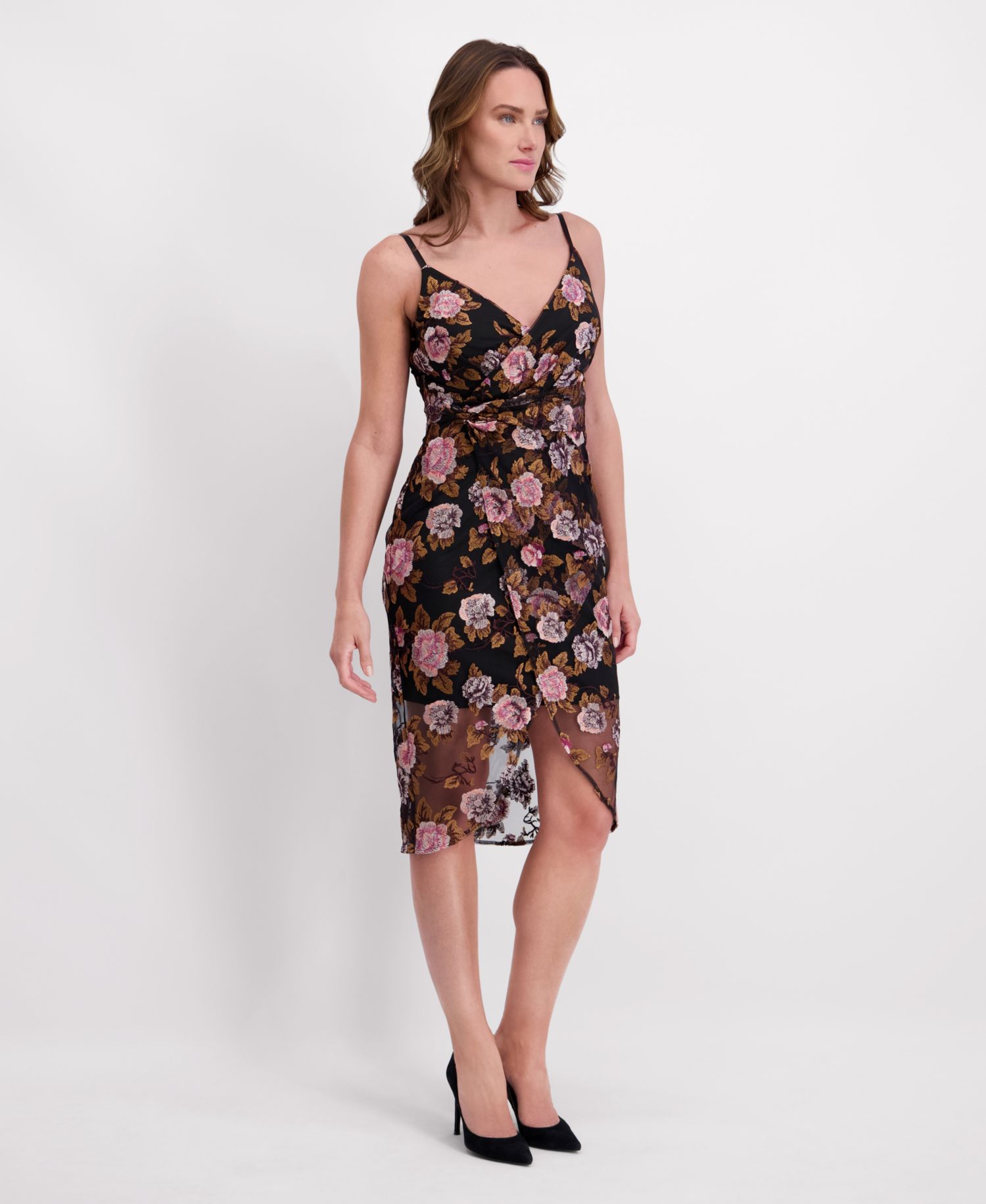 Women's V-Neck Embroidered Mesh Dress