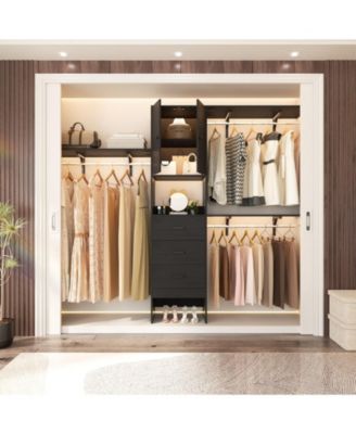 96-Inch Closet Organizer System with 3 Wood Drawers, Shelving Towers and Hanging Rods, 8-Foot Closet System with Doors