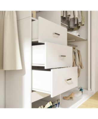 96-Inch Closet Organizer System with 3 Wood Drawers, Shelving Towers and Hanging Rods, 8-Foot Closet System with Doors