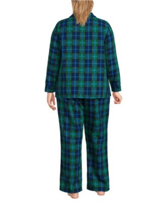 Lands' End Plus Size Flannel Piece Pajama Set Long Sleeve