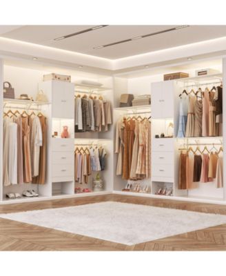 96-Inch Closet Organizer System with 3 Wood Drawers, Shelving Towers and Hanging Rods, 8-Foot Closet System with Doors